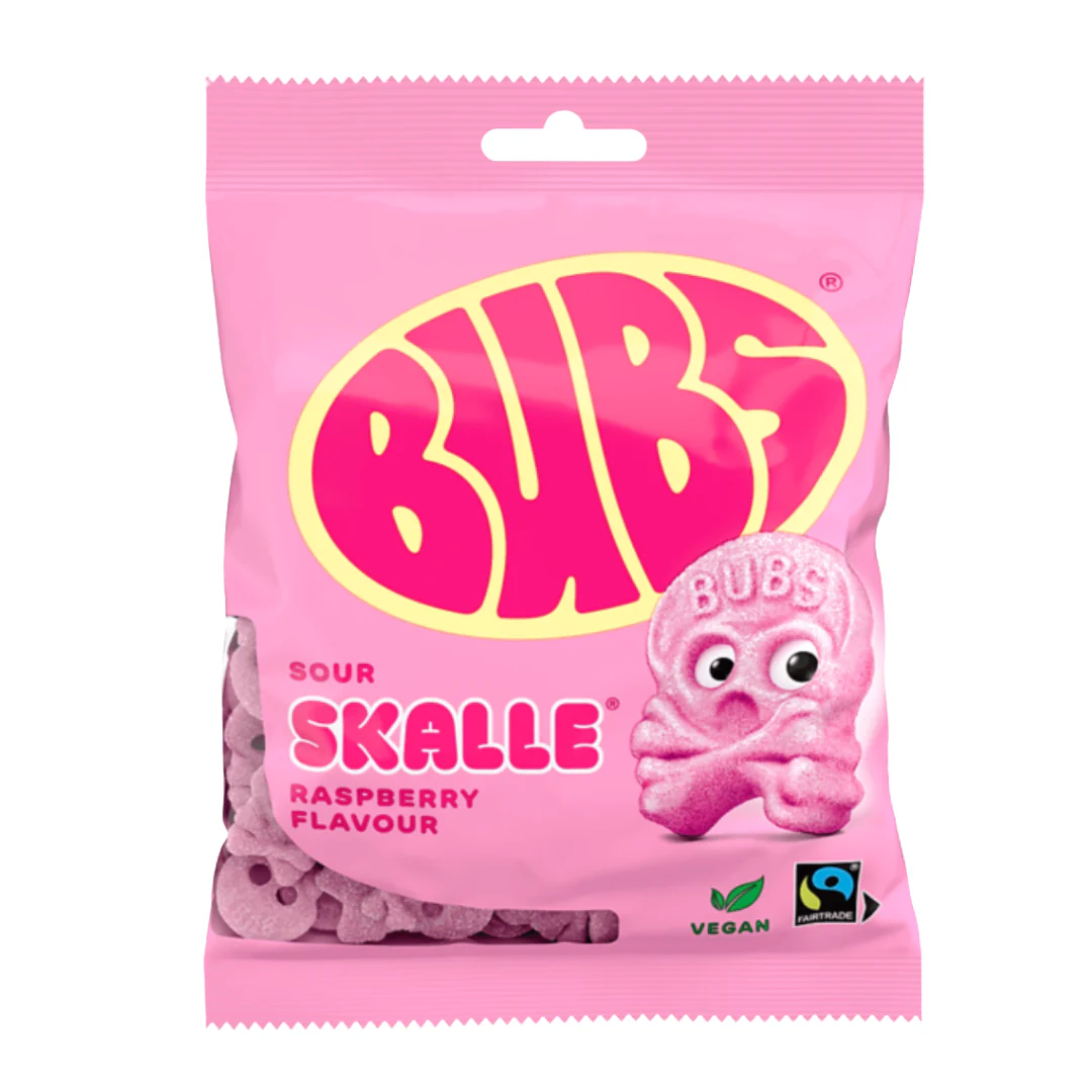 Bubs Godis Cool Foam Skulls Raspberry 12 x 90g